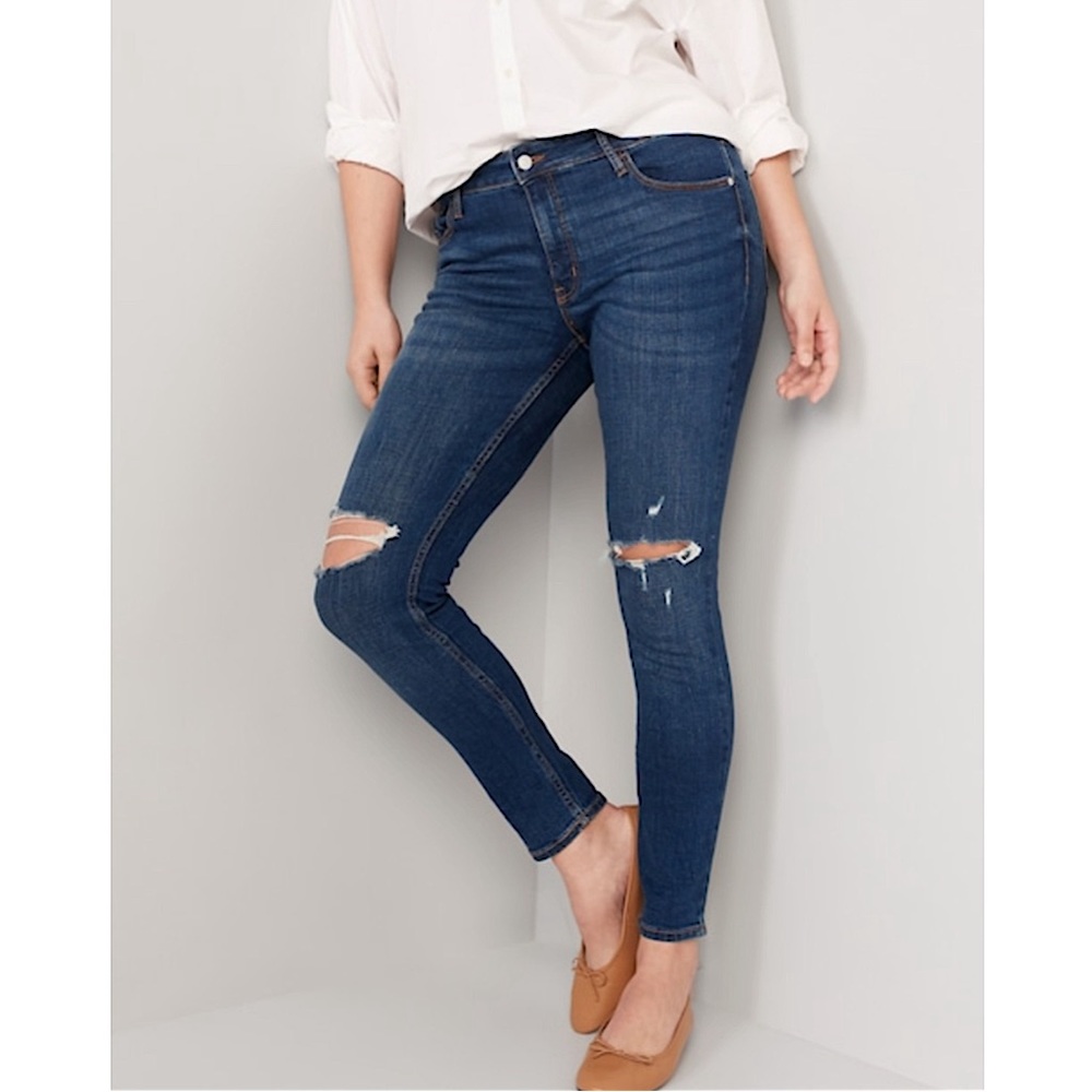Old Navy Rockstar Super Skinny Jeans Mid Rise Distressed Dark Worn Denim Ripped